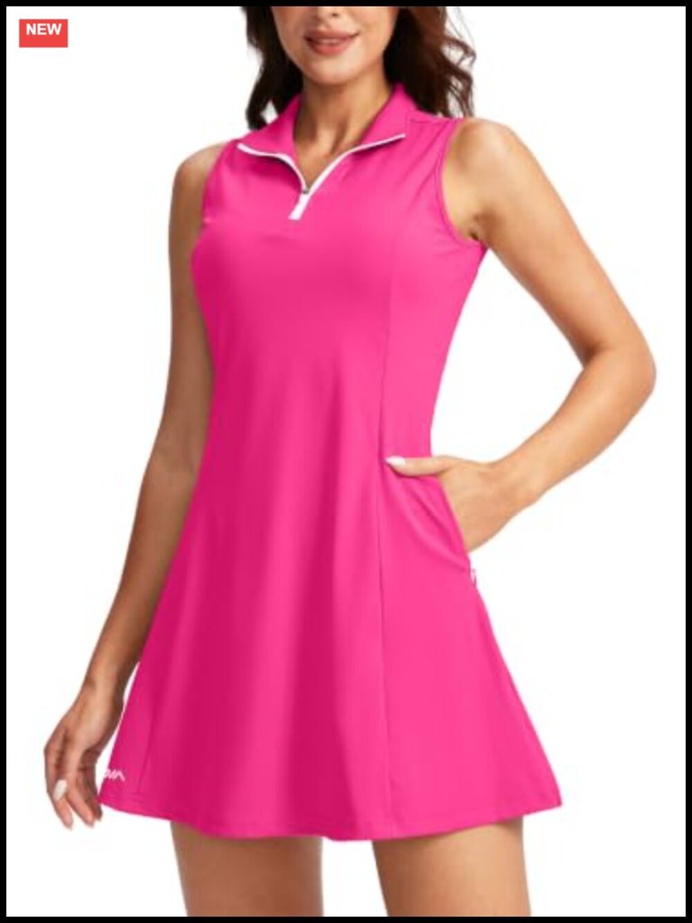Women's Athletic Tennis Golf Dress with Shorts, Polo Collar, Zipper Pockets,